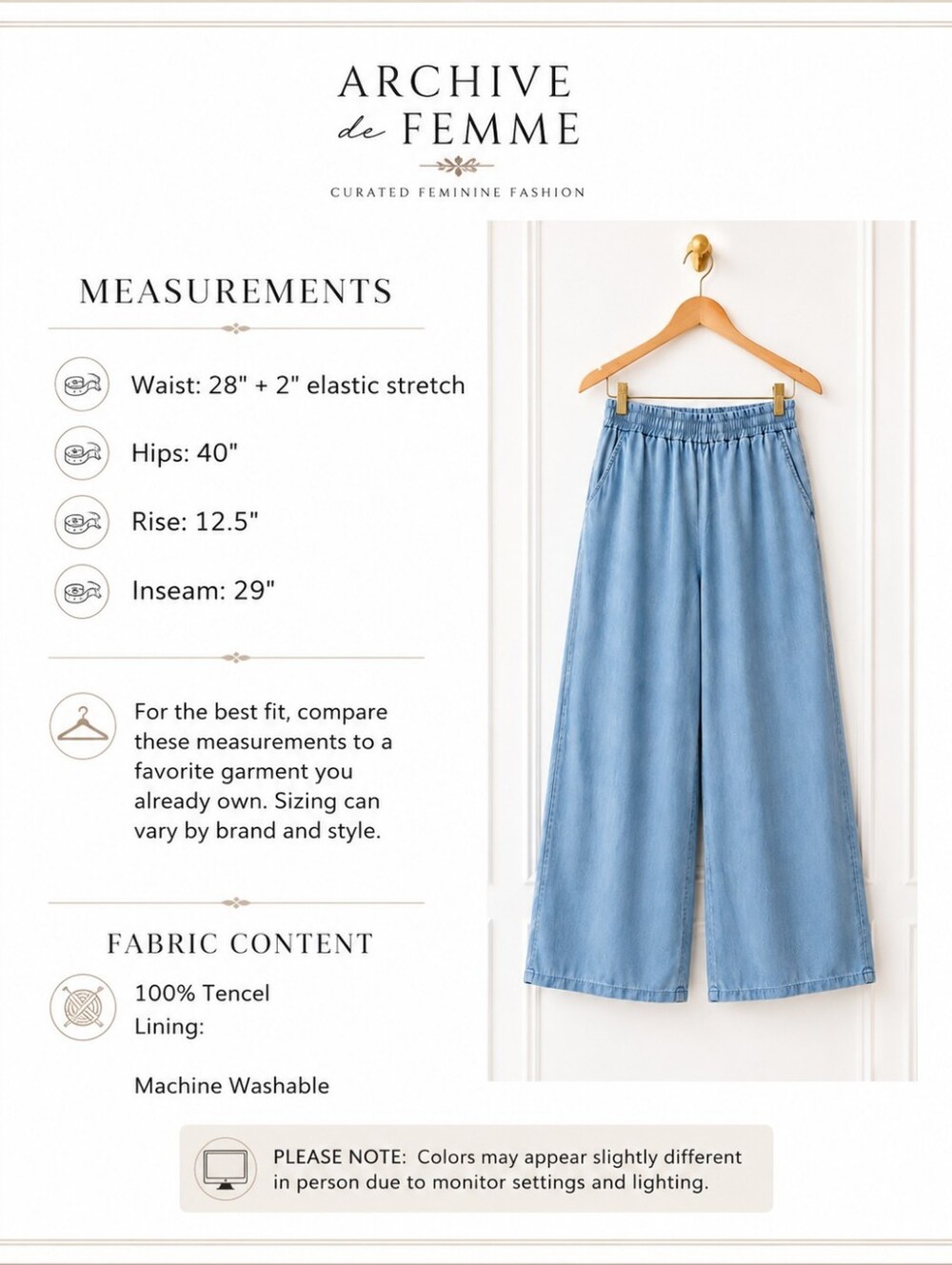 Karamel Italy Tencel Wide Leg Pull-On Pants | Elastic Waist | Light Blue - Picture 6 of 8